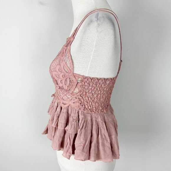 NEW Free People One Mauve Pink Crochet Lace Cami Tank Top Size Small Women's - Picture 2 of 4